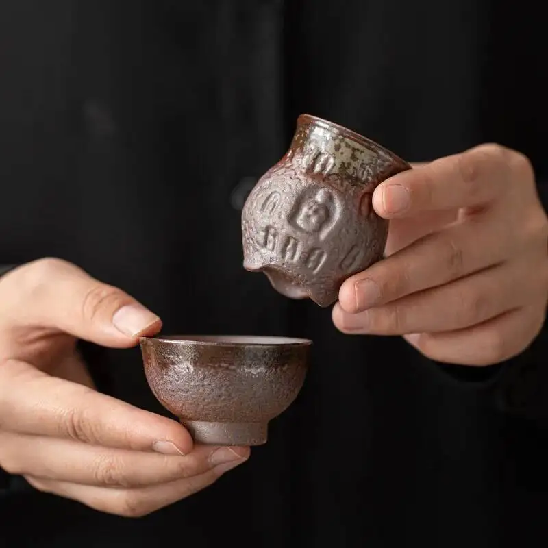 الفخار الخشن كوب رئيسي اليدوية كوب شاي سيراميك تذوق كوب البتلة كوب القديم روك كلاي طقم شاي الكونغ فو كوب