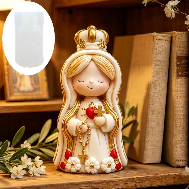 Handheld Cross Maria Candle Silicone Mold Bead Crown Goddess Maria Statue Resin Gypsum Molds Christmas Easter Gift