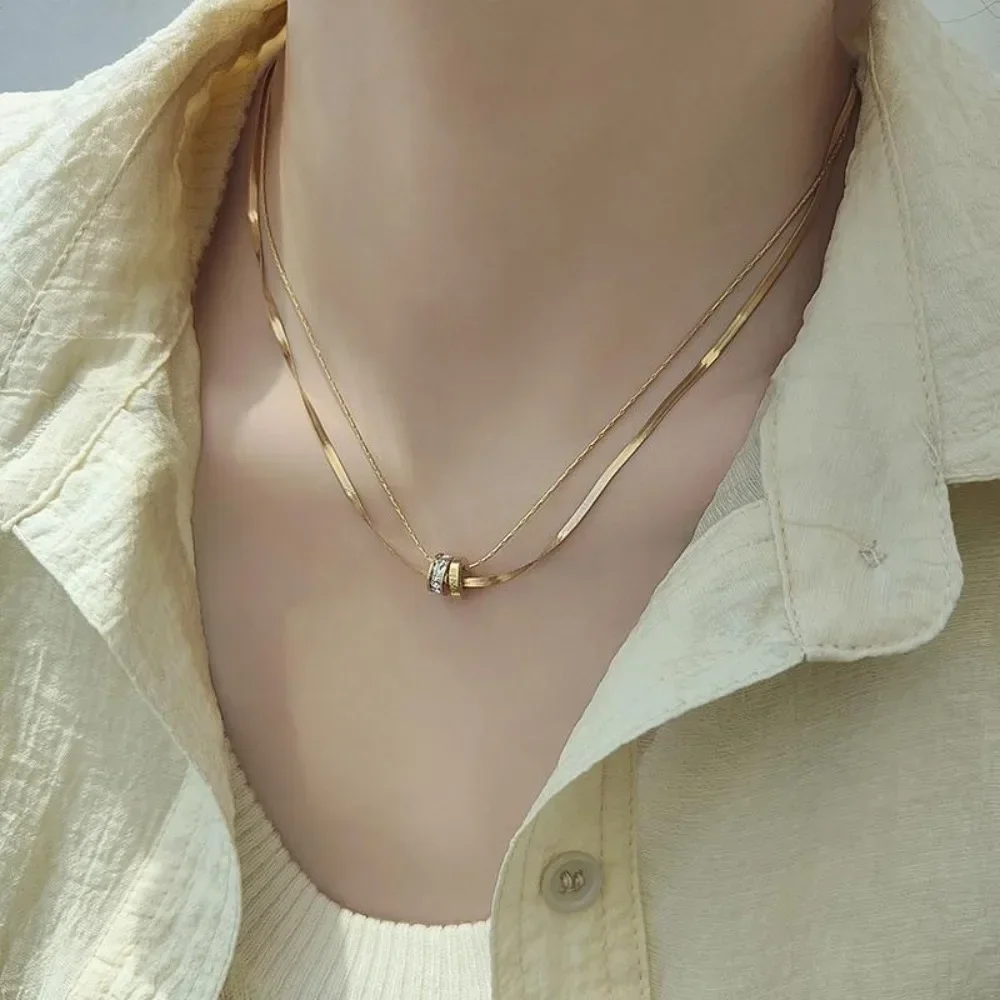 Luxury fashion Stainless Steel Double-layer Zircon Transfer Bead Necklace Do Not Fade Collar Chain for Women Jewelry Gifts