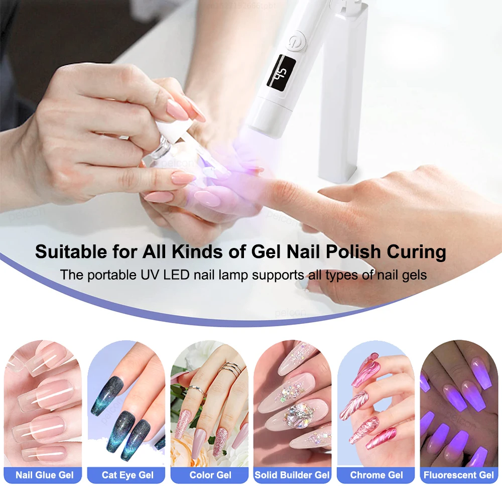 Mini UV LED Nail Lamp For Manicure Nails Art Gel Polish Dryer USB Charging with Display Home Use Portable Fast Curing Nail Lamp