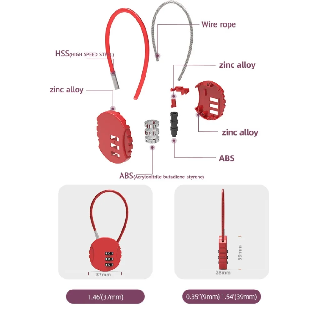 Mini Zinc Alloy Wire Rope Password Lock Cookie Shape Anti-theft Anti-Theft Locks Round Code Lock