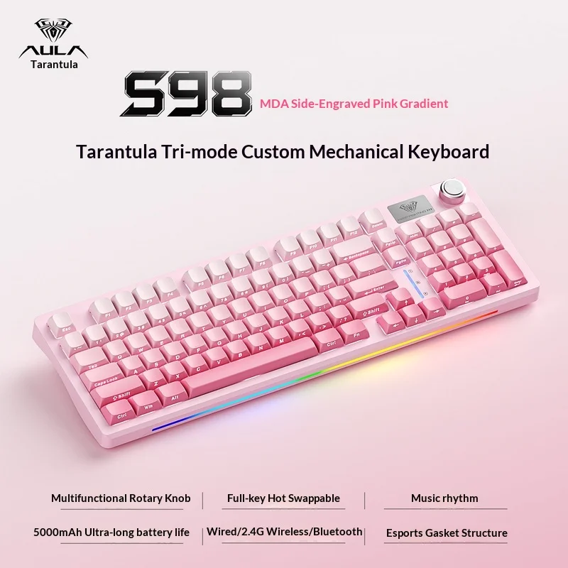 Aula S98 Wireless Tri Mode Mechanical Keyboard Bluetooth 50 24g Type C Wired Hot Swappable Rgb Backlit Gaming Office Computer