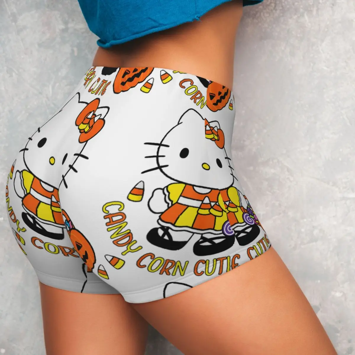 Hello Kitty Candy Corn Cutie Halloween Quick Dried Yoga Shorts for Women Scrunch Fitness Workout Gym Pants Tights