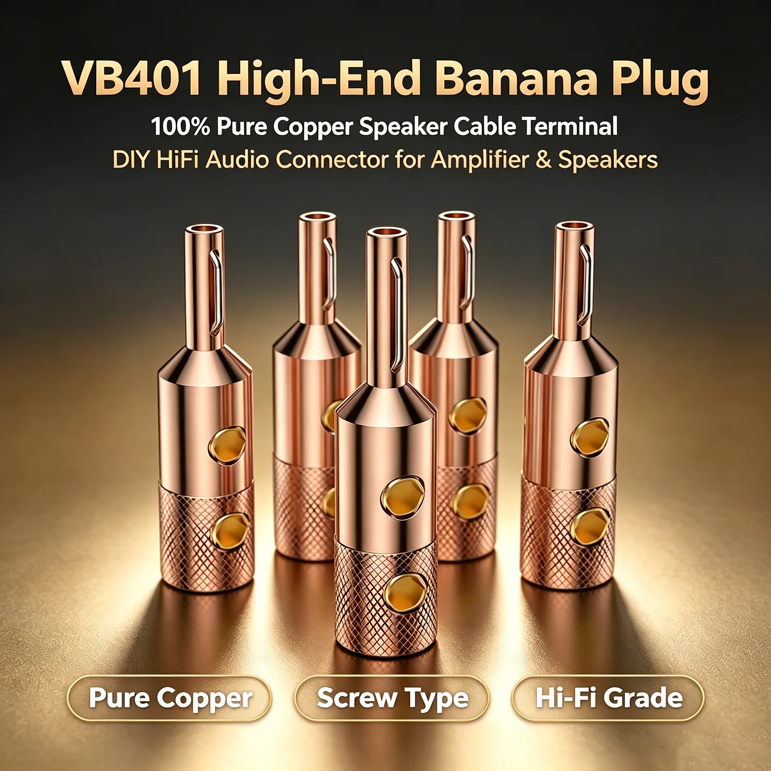 VB401 High‑End 100% Pure Copper Banana Plug DIY HiFi Speaker Terminal Audio Connector for Amplifier Speakers