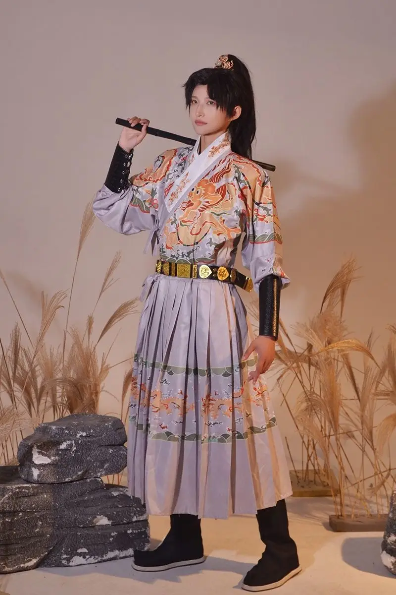 

Ancient Chinese Hanfu Dress With Belt Set Traditional Ethnic Costumes Vintage Men's Flying Fish Clothing Cosplay