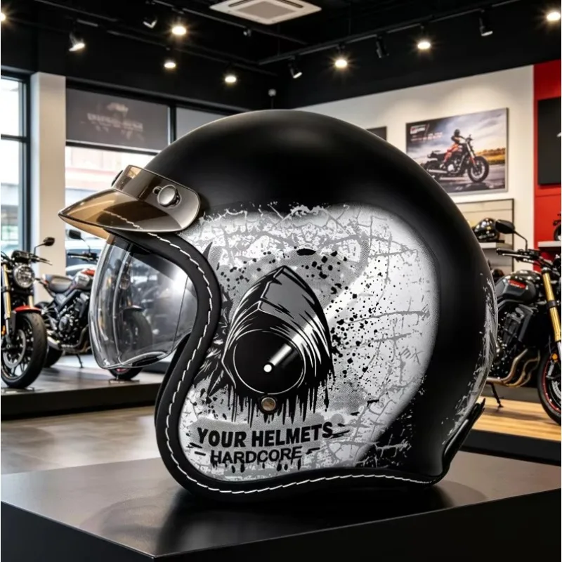 Retro Semi-open Motorcycle Helmet Cross-country Motorcycle Accessories Motorcycle Helmet 3/4 Retro Helmet in Winter Casco
