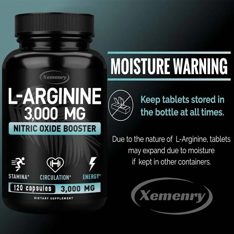 L-Arginine 3000mg - for Energy, Strength and Endurance Support During Exercise | Muscle Mass, Non-GMO