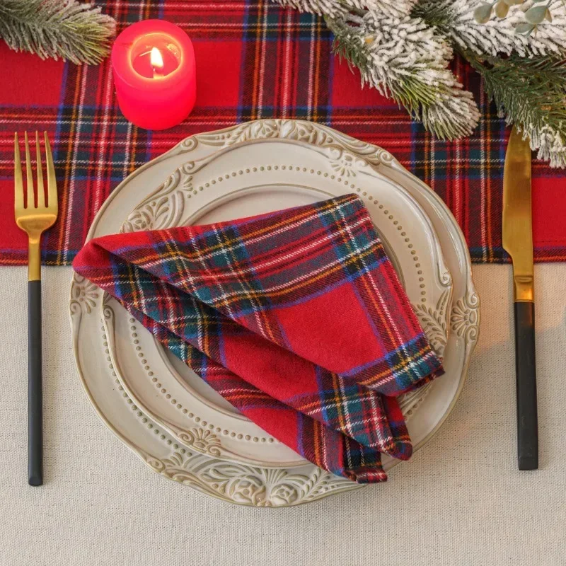 40x40cm Table Napkin Christmas Soft Scottish Tartan Plaid Cloth Napkins Dinner Napkins Festive Handkerchief  Party Table Decor