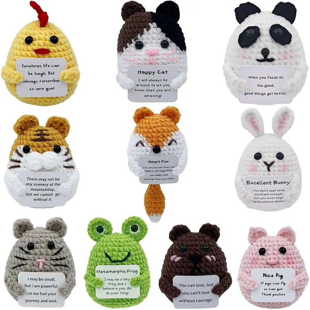 

10pcs Positive Crochet Animals Christmas Bulk Gifts for Birthday Women Men Mom Dad Girls Boys Teens Handmade Cat Frog Bunny Doll