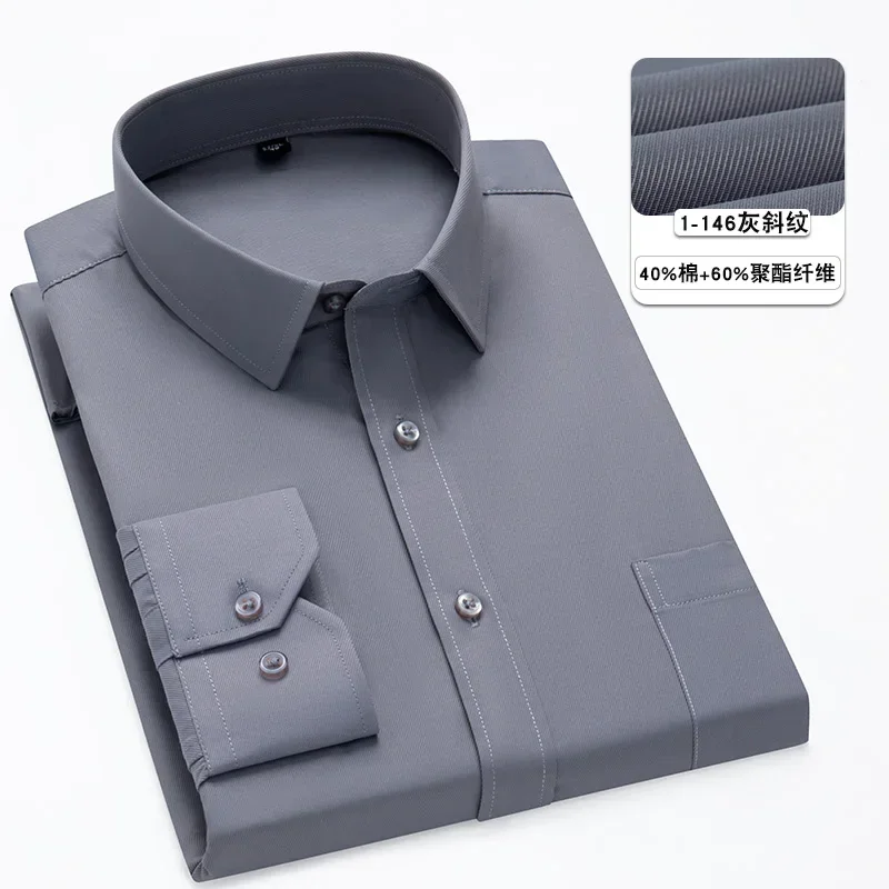 Men's Workwear Office White Cotton Shirts Male Classic Formal Dress Shirts Solid Long Sleeve Business Casual Plus Size S-8XL