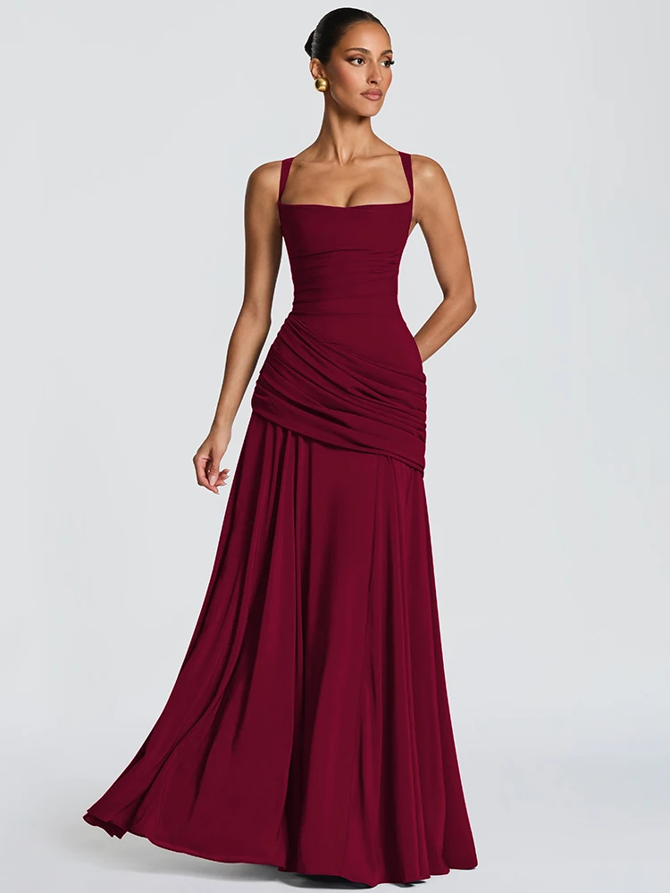 Mozision Off-shoulder Backless Sexy Maxi Jurk Vrouwen Elegante Strapless Mouwloze Bodycon Ruches Club Party Lange Jurken Vrouwelijke