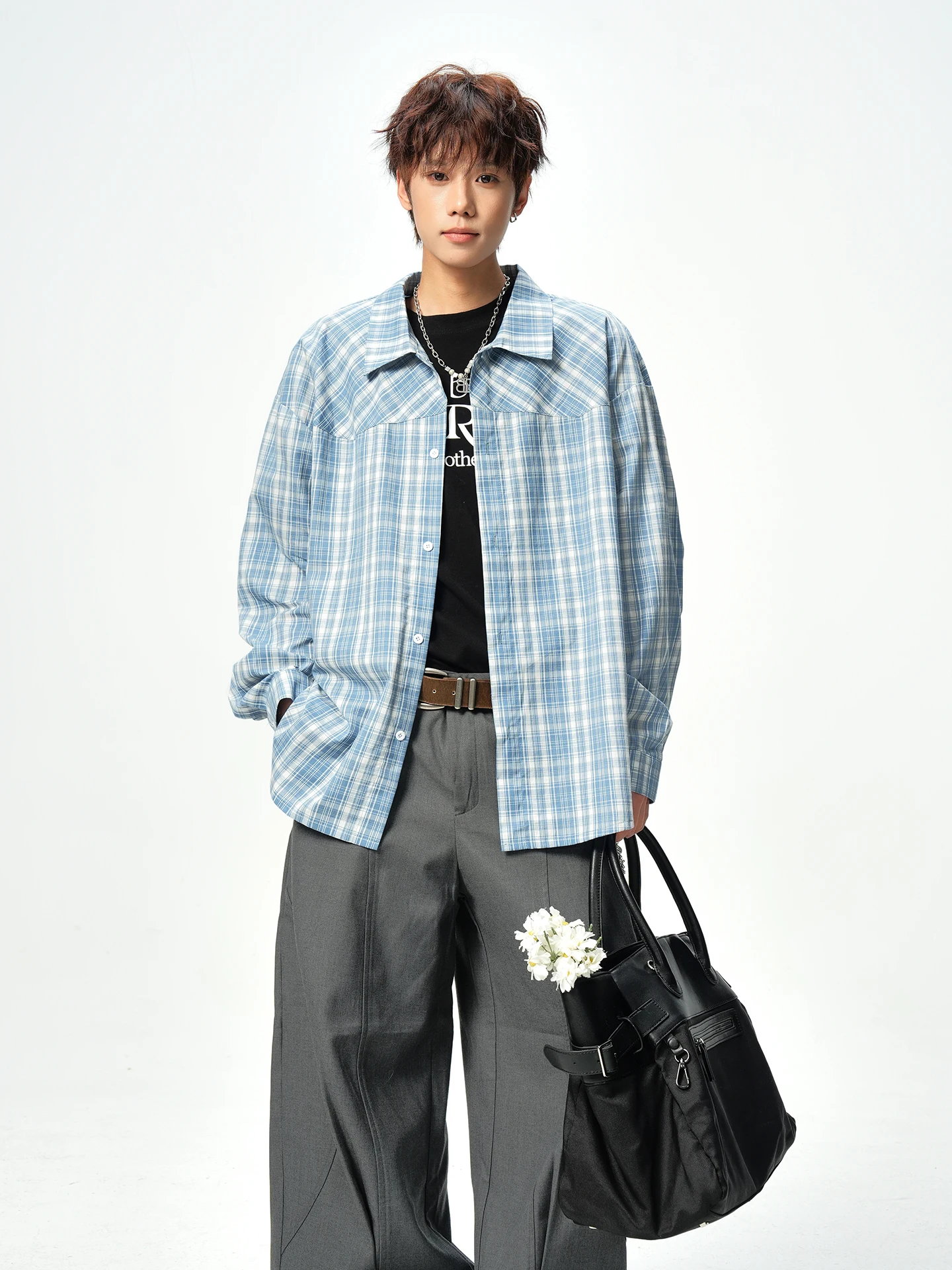 

Boyue Pure Cotton Plaid Long Sve Casual irt Thin Men's Loose Fit Spring Autumn Trendy Outerwear Button up Classic Sle