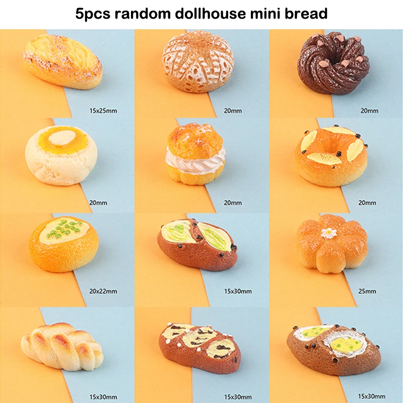 5Pcs 1/12 Scale Dollhouse Miniature Bread Dessert Set, Kitchen Food Accessories for Doll House Decor & Pretend Play Toys