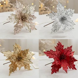 2025 Artificial Christmas Flower Gold Silver Christmas Tree Decoration Xmas Gifts New Year Home Table Vase Christmas Decor Home
