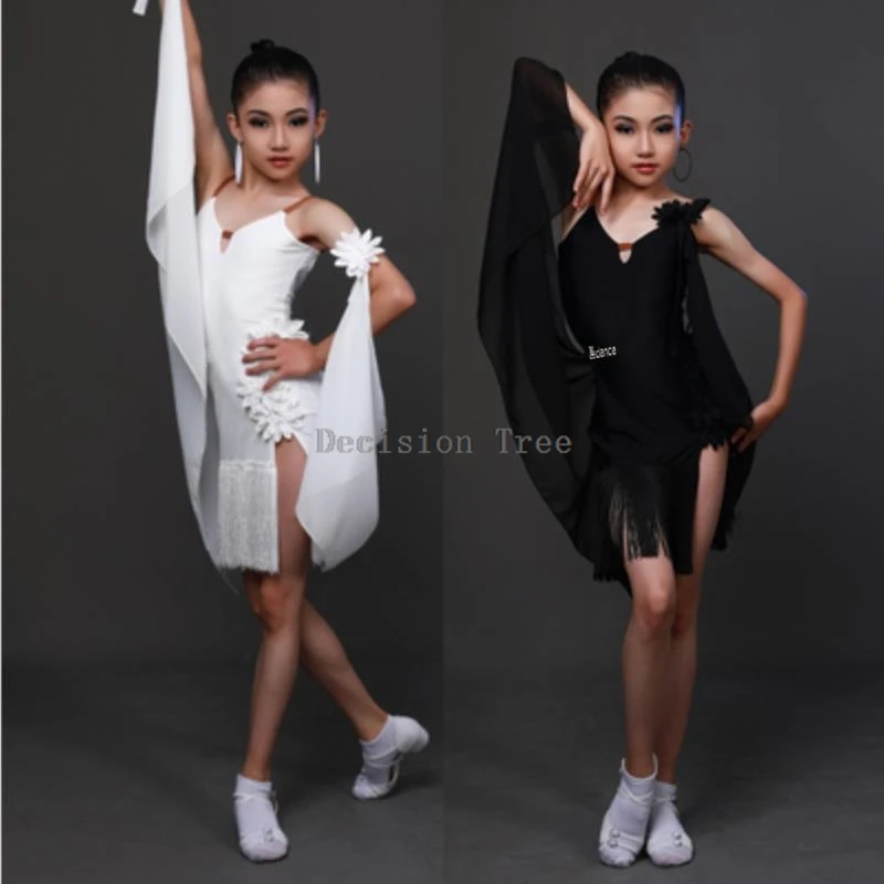 2024 latin dance dress children halter latin dance dress performance fringe skirt practice girls dance training competition set