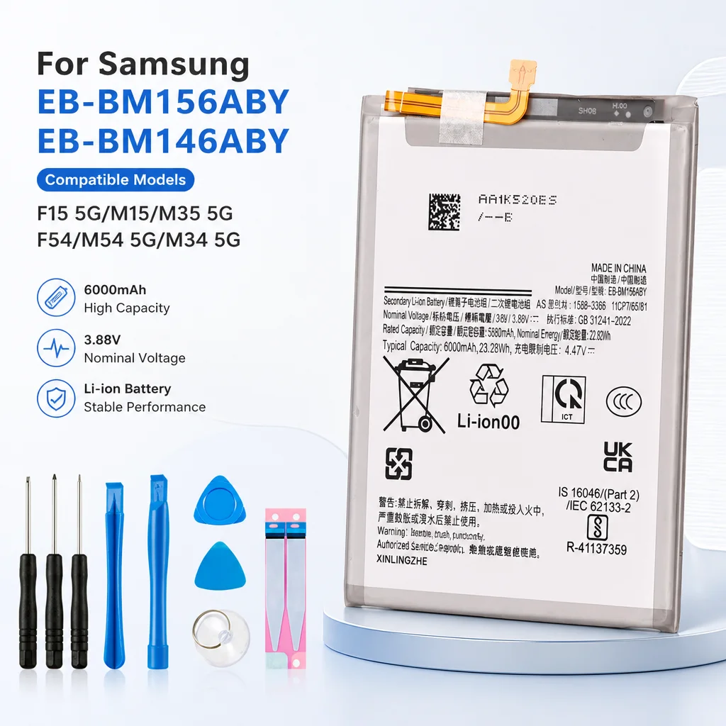 

Replacement Phone Battery EB-BM146ABY EB-BM156ABY For Samsung Galaxy F15 5G M15 M35 F54 M54 M34 With Repair Tool Kit