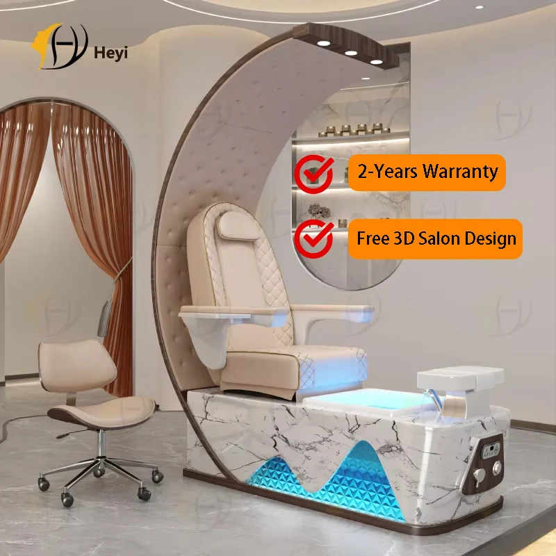 

Роскошные современные профессиональные трон с высокой спинкой для ног, спа-массажные кресла для маникюра и педикюра для маникюрного салона со светодиодной основой