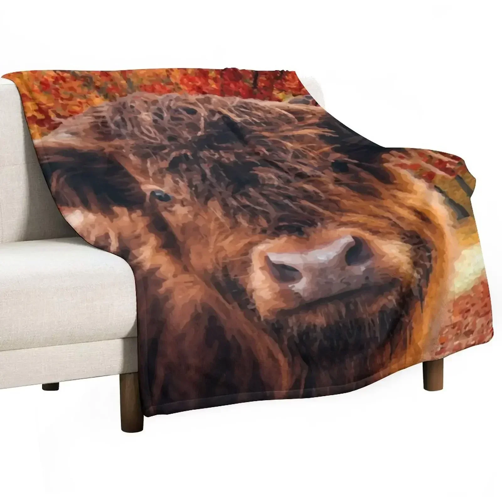 

Highland Cow Portrait pin, magnet, notebook, Throw Blanket Blankets Sofas Of Decoration Flannel Fabric Heavy Moving Blankets