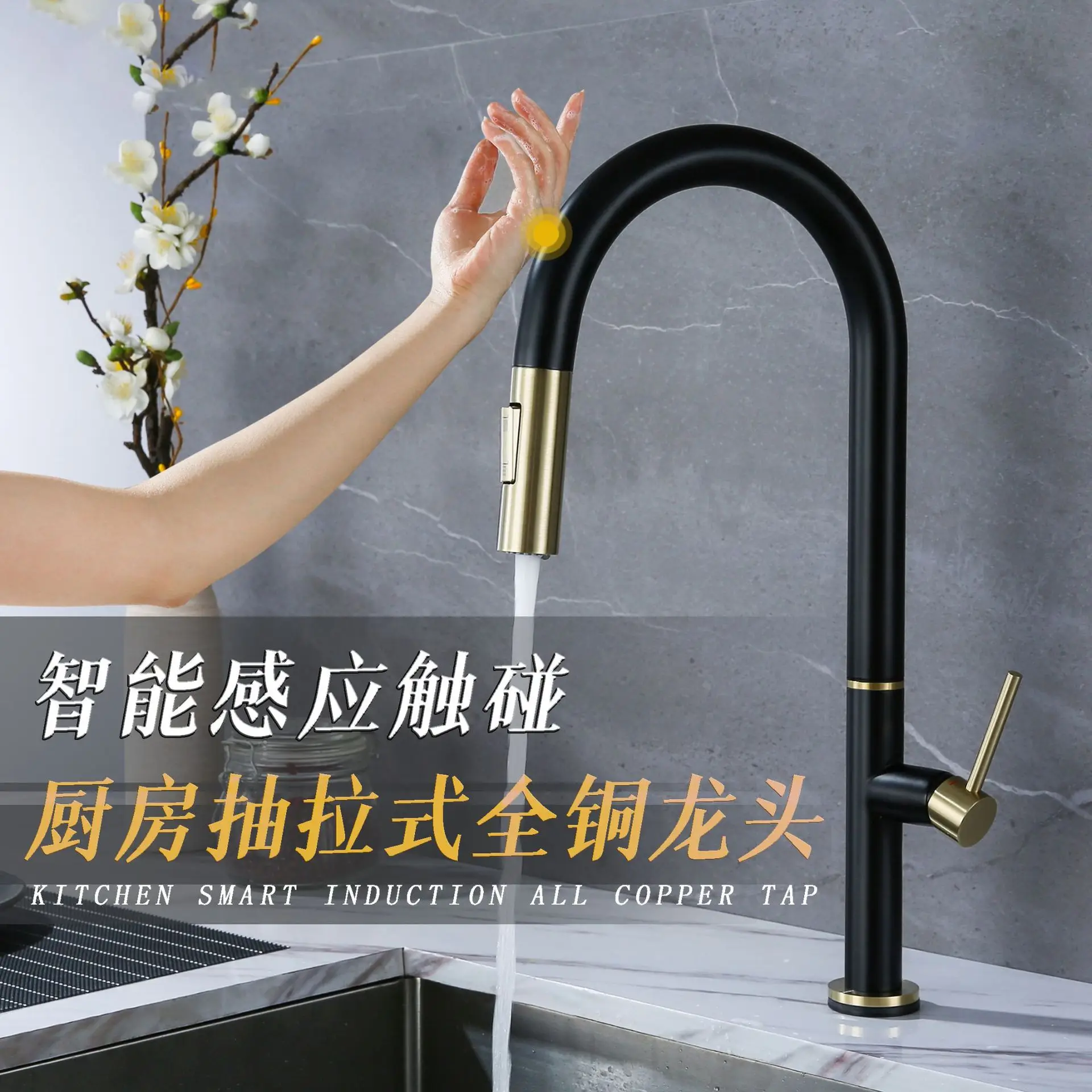 صنبور دوار قابل للسحب، ساخن وبارد، حوض خضروات تحريضي، حوض