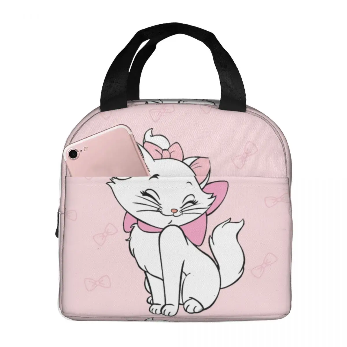 Aristocats Pink Marie Cat Insulated Lunch Bag High Capacity Meal Container Thermal Bag Tote Lunch Box Work Picnic Bento Pouch