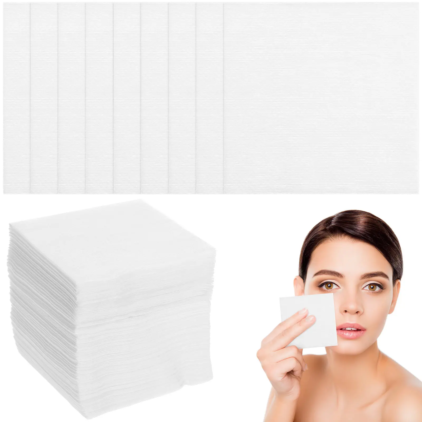 100Pcs Square Makeup Pads Non-Woven Disposable Facial Cleansing Pads Wet Dry Use for Toner Creams Wound Care Nail Polish