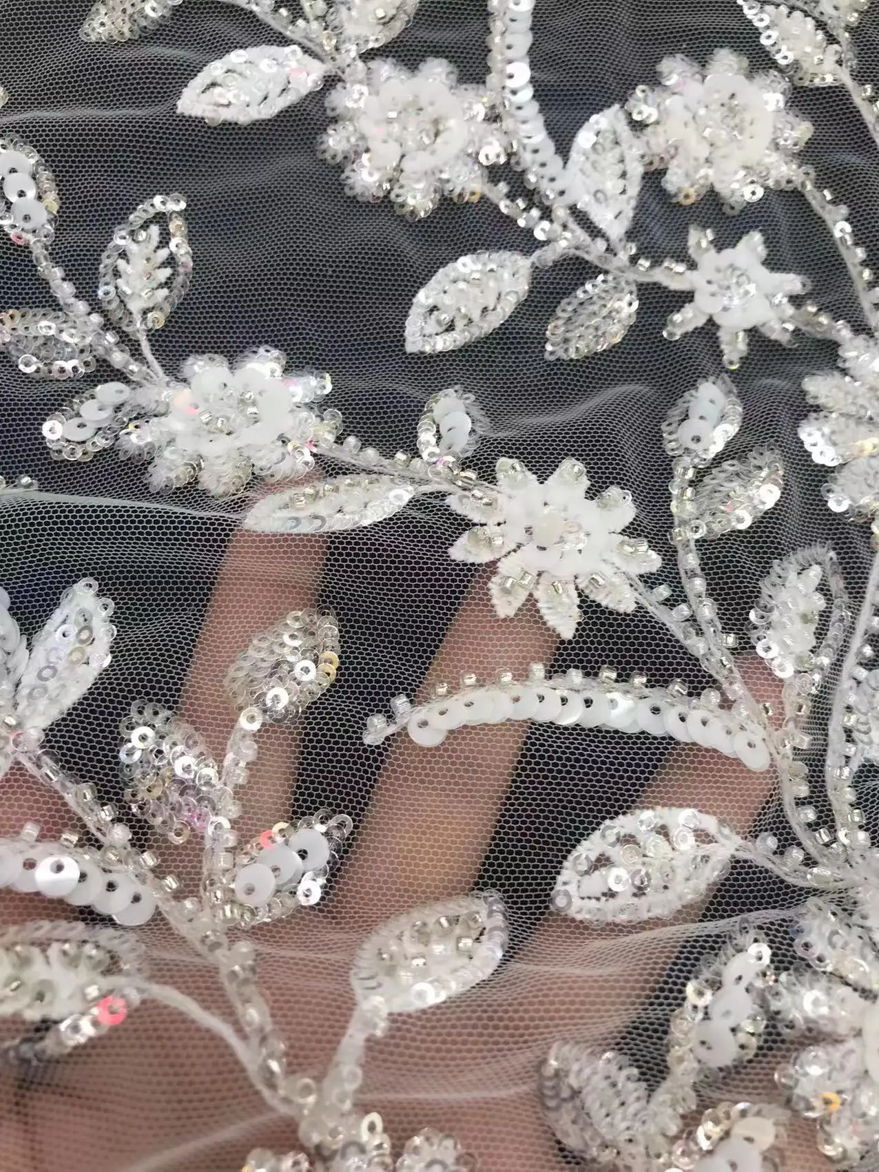 

Luxury Beaded Pearl Sequins Lace Embroidery Fabric, Custom Wedding Dress Fabric, Heavy Industry, High-end, New