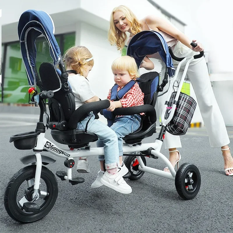 Twin tricycles children double bicycles twin baby carts 1-5-year-old baby carts can be turned