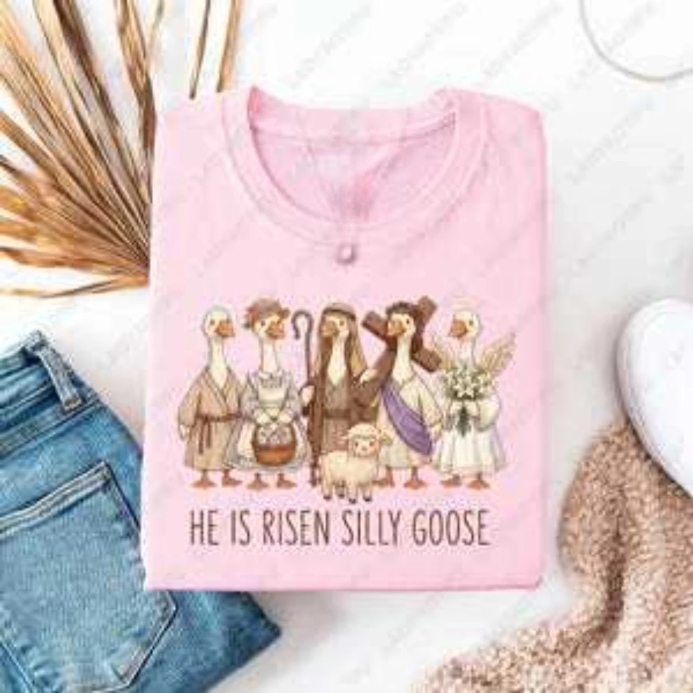 He Is Risen Silly Goose Shirt Funny Christian Easter Cotton Tshirt Religious Humor Sweatshirt Church Sunday Faith Graphic Outfit