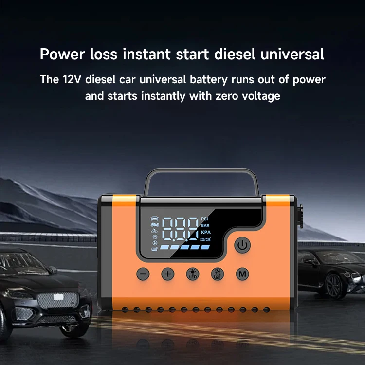 Arrancador de batería portátil para automóvil: central eléctrica de emergencia 5 en 1 con bomba de aire/aspiradora/flor (arranque de salto y inflado de neumáticos)