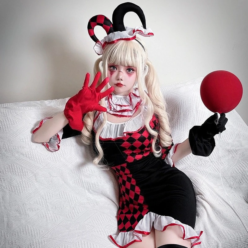 2025 halloween adulto palhaço terno circo poker cosplay traje masquerade bola palco festa traje boate meados de manga vestido conjunto