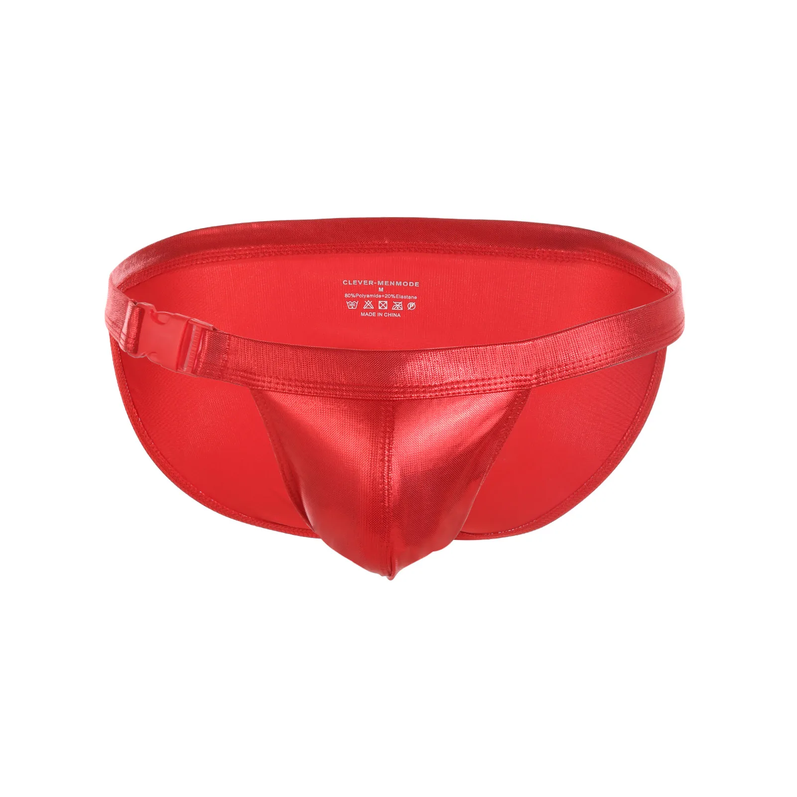 Men Bikini PU Faux Leather Swim Briefs Sexy Swimwear Buckle Swimming Trunks Hombre Underwear Bulge Pouch Swimsuit Beachwear