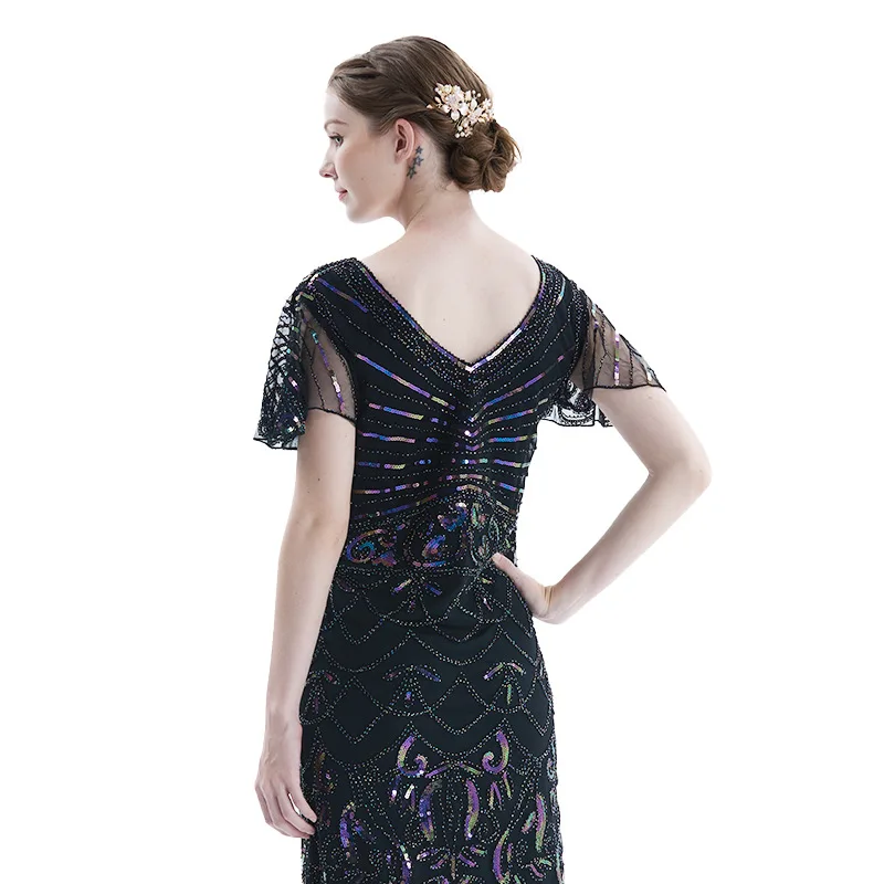Abito da sera retrò con nappe in rilievo anni '920 fatto a mano con paillettes di grandi dimensioni Dr Vintage Sle speciale Ocn Faion da donna
