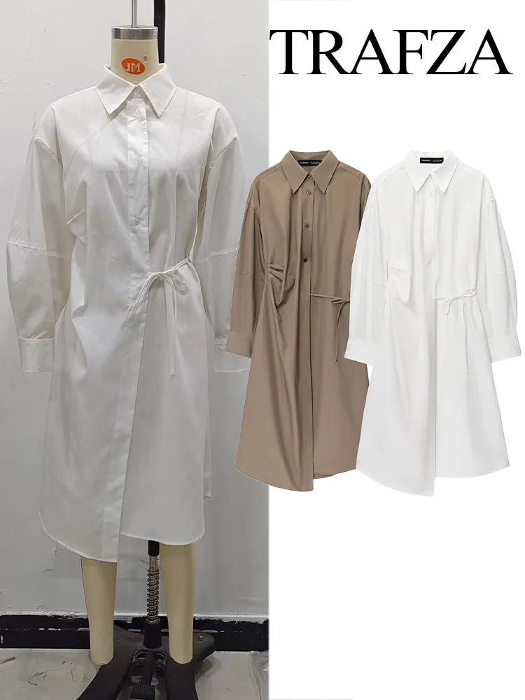 

HH Women Summer Fashion Single Breasted Shirt Style Asymmetry Dress Female Chic High Street Long Sleeve Lace-up Casual Dress