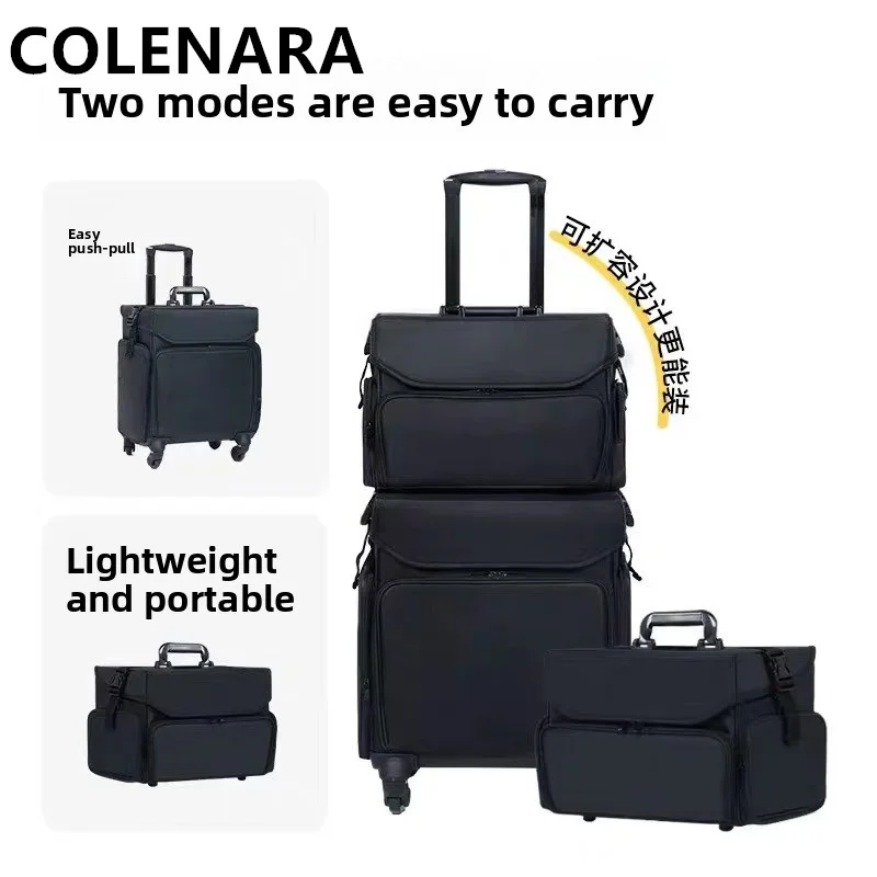 

COLENARA Rolling Luggage 2-in-1 Cosmetic Bag Ladies Oxford Cloth Professional Beauty Nail Art Toolbox Trolley Case Cosmetic Case