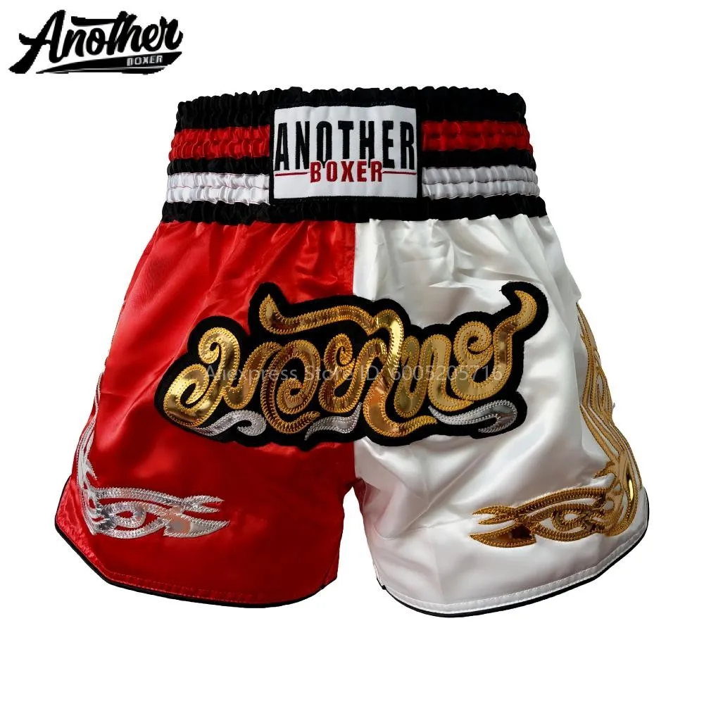 Satin Muay Thai Shorts  Male Female Youth Kids Embroidery Boxing Pants MMA Martial Arts Sparring Fight Grappling Gym Sportswear