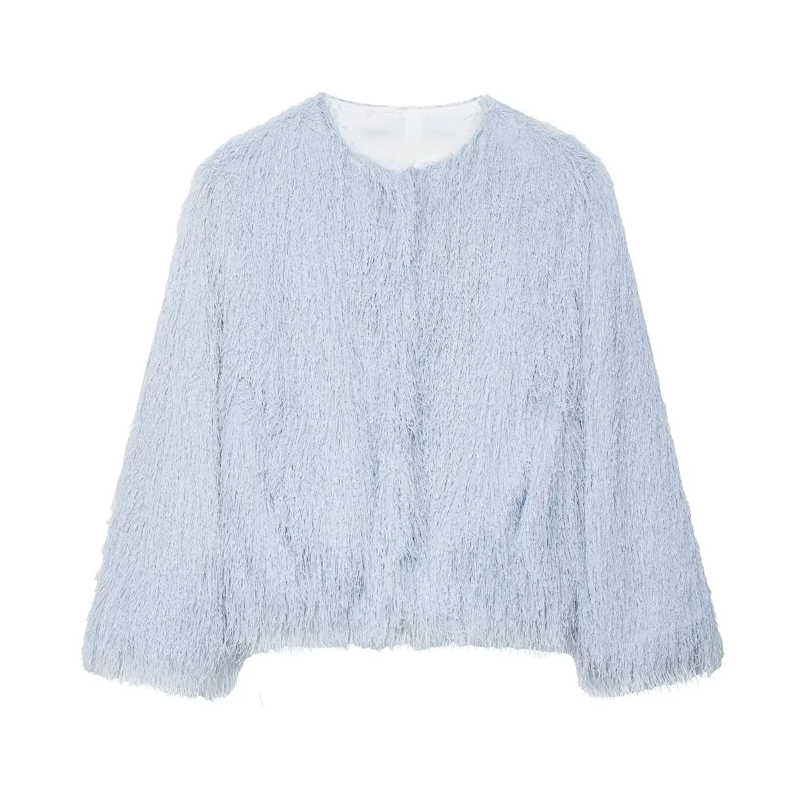 

BSK&TRAF2025 women's autumn new tassel decoration casual fashion temperament versatile round neck long sleeve short jacket