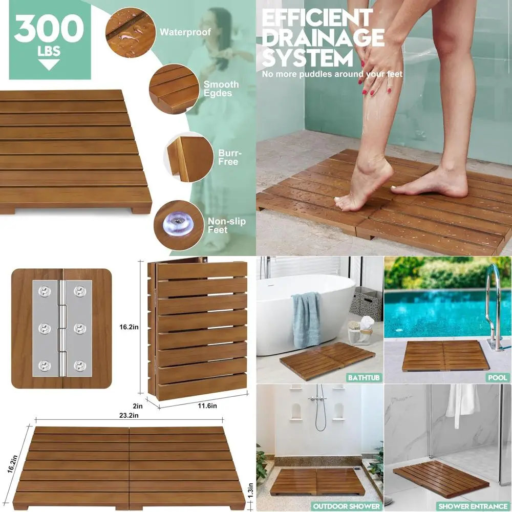 

Foldable Wooden Bath Mat - Ideal for Bathtub, Door, Spa, Sauna, and Pool, Suitable for Indoor and Outdoor Use