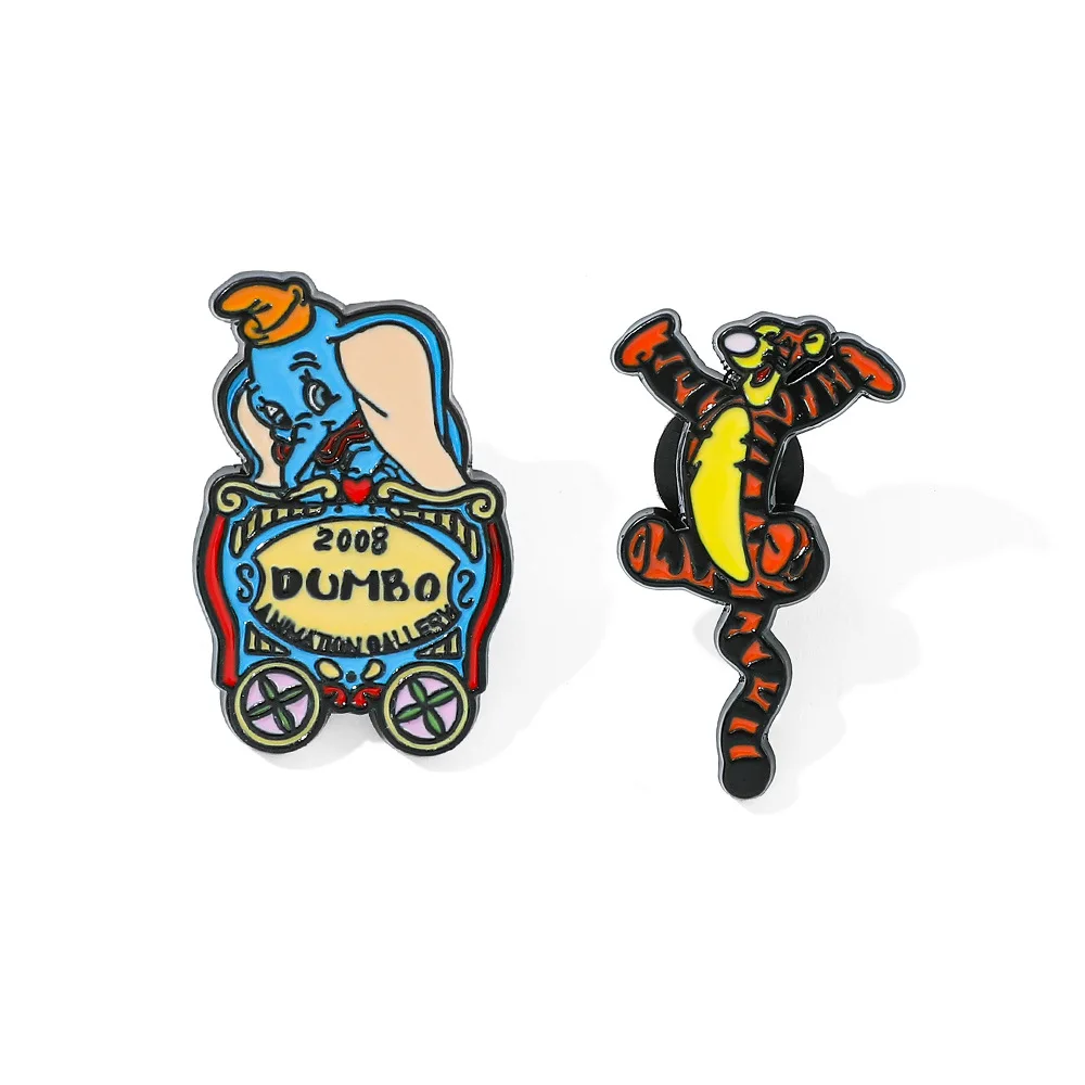 

1 Set Cartoon Anime Creative Dumbo Metal Brooch Decoration Cute Tigger Dripping Metal Pin Badge Backpack Clothing Accessories