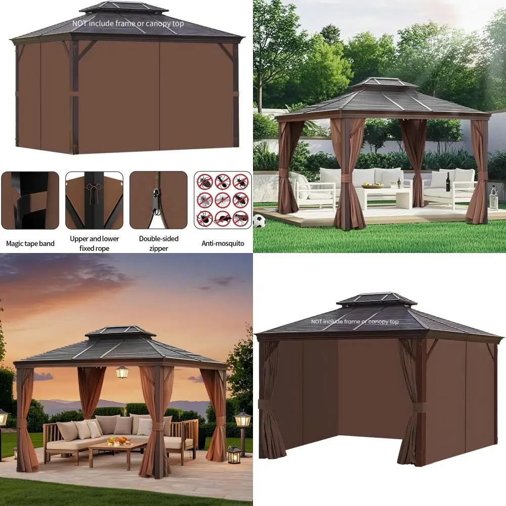 Wasserdichte Pavillon-Vorhänge für den Außenbereich, 10 x 12 Fuß, 4-teiliges Sichtschutzset mit Reißverschluss, für Garten und Terrasse (braun)