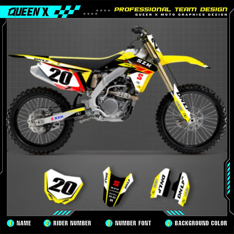 

QUEEN X MOTO Custom Team Motorcycle Graphics Background Decal Stickers Kit For SUZUKI 2010 2011 2012 2013-2018 RMZ250 250cc 002