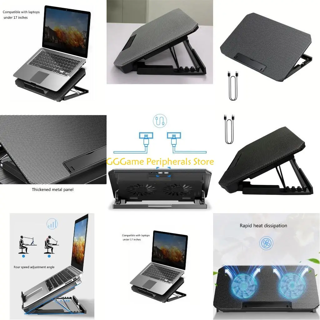 

U55B Notebook Cooling Pad For Up to 17Inch Laptops With Double Fan 2USB Port And Ergonomic Adjustable Stand Holder