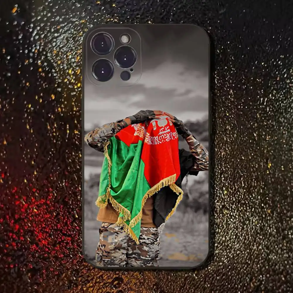 حافظة هاتف علم أفغانستان لهاتف آيفون 16,15,14,13,12,11 Plus,Pro Max,XS,X,XR,SE,Mini,8,7,غطاء أسود من السيليكون الناعم