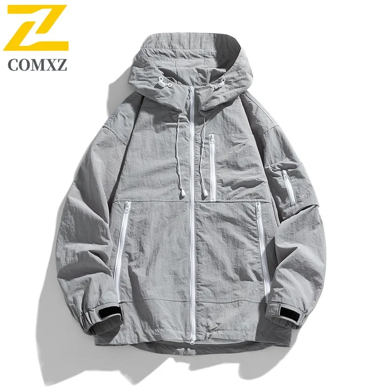 COMXZ 2025 New Techwear Jacket Men Waterproof Windbreaker Outdoor Functional Fashion Trendy Stylish Windproof Coat