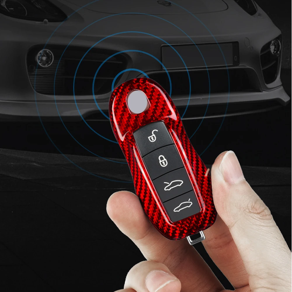 Real Carbon Fiber Key Fob Case Cover Protector Shell Trim For Porsche Cayenne 911 Taycan  Auto Accessories