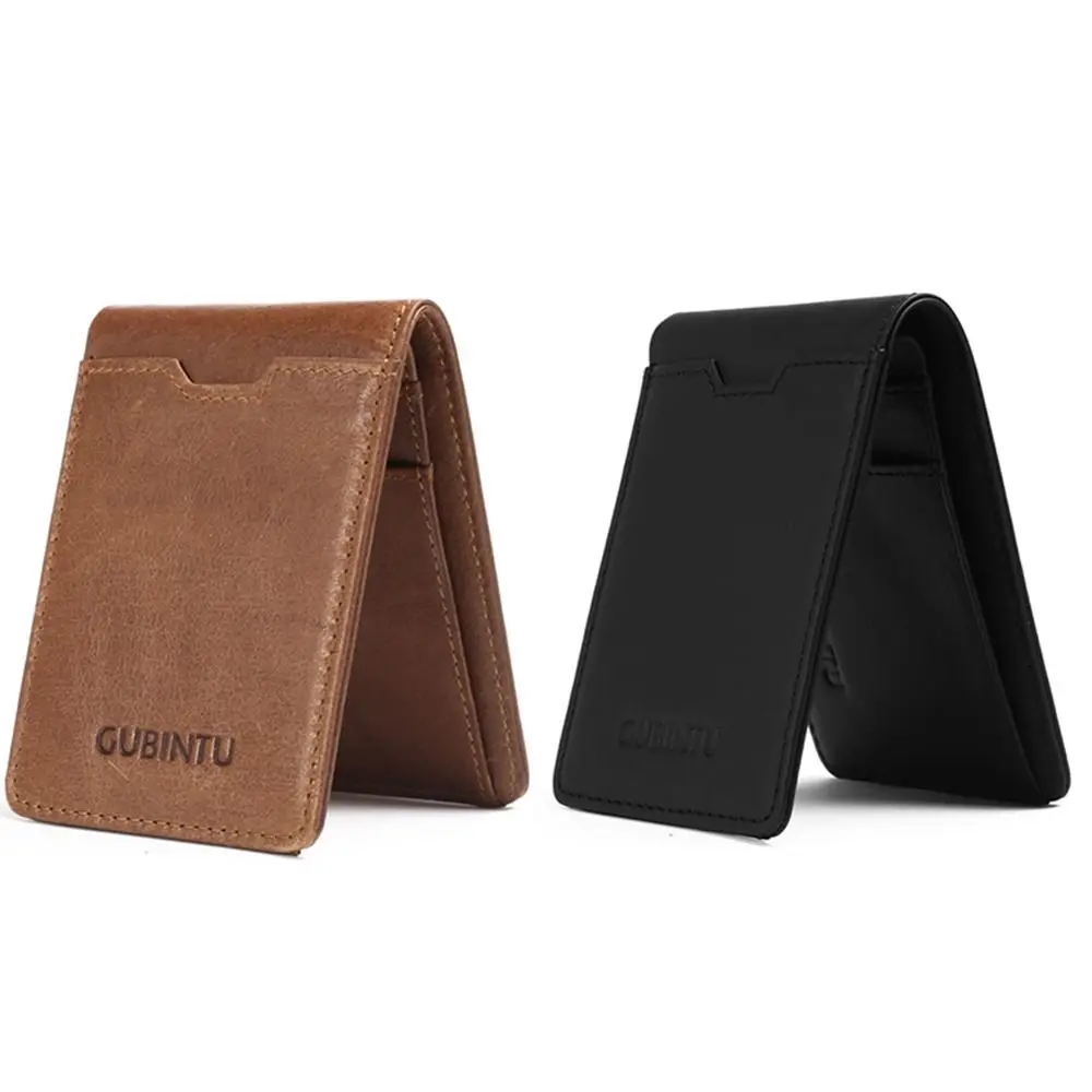 Pocket Purse Genuine Leather Mens Wallets Vintage Slim RFID Blocking Card Holder Card Protection Thin Credit Card Cover Man