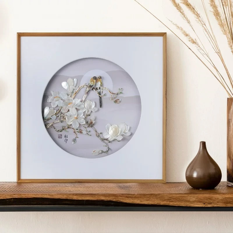 Handcrafted Custom Shell Art Painting Eternal Bond Theme New Chinese Style Wall Decor Hanging Picture for Entryway Study Desktop