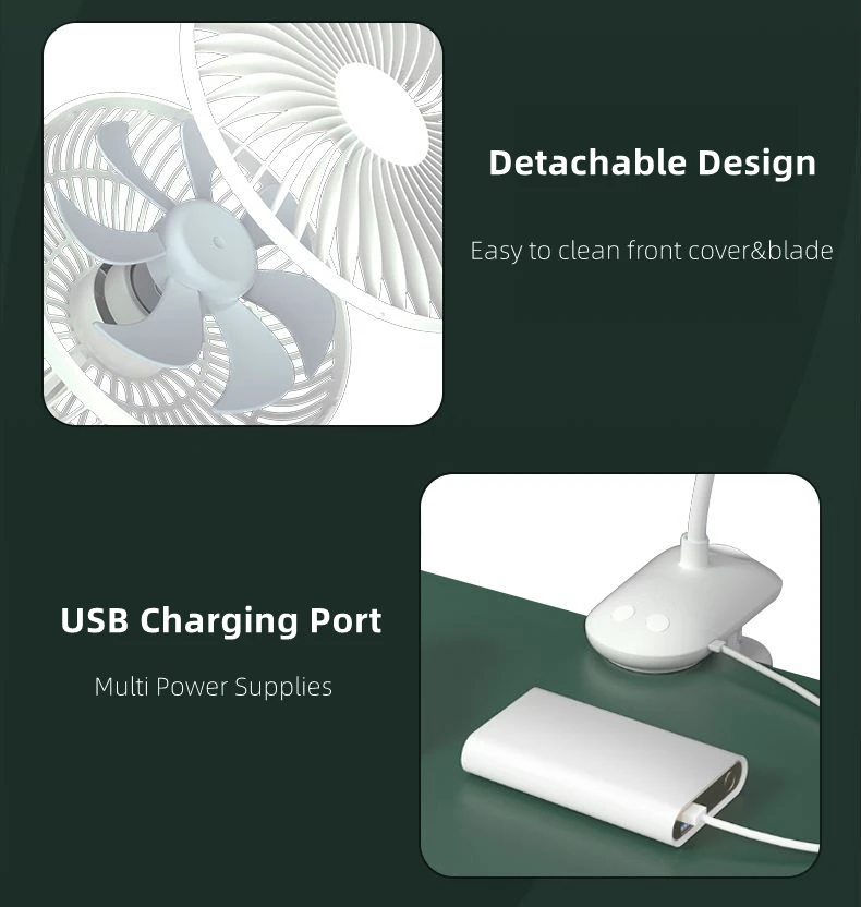 KASYDoFF USB Stroller Fans power bank fan Clip Fan Portable with 4 gears Quiet Clip on Mini Table Fan 720° Rotatable Battery Fan image 6