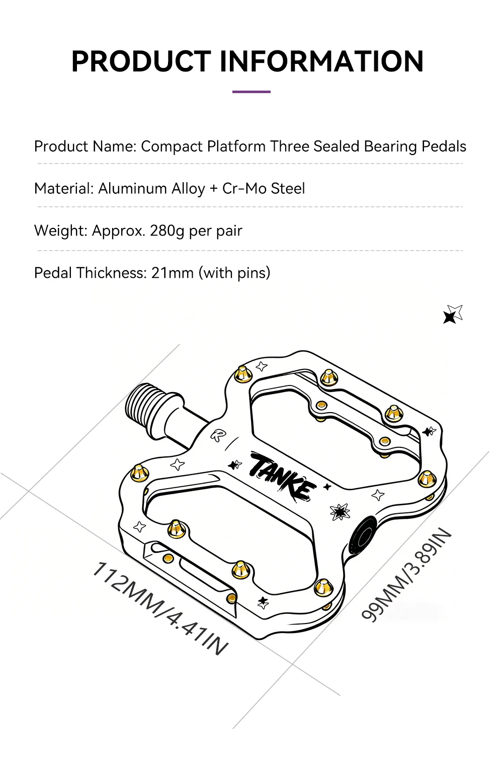 TANKE Fahrradpedale, 3 gedichtete Lager, (8 rutschfeste Stifte/Seiten) für MTB, Rennräder, Falträder, ultraleichte Pedale aus Aluminiumlegierung – Detail 6