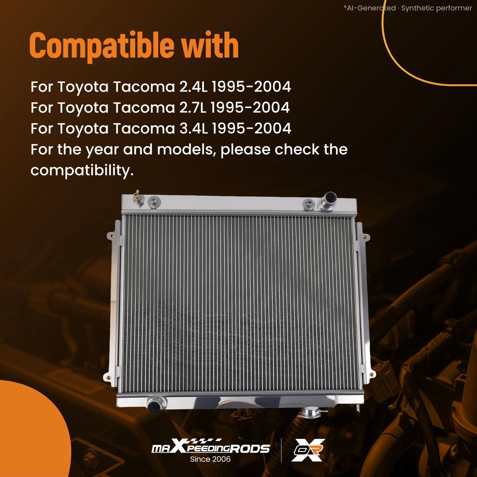 2 Row Aluminum Radiator for Toyota Tacoma 2.4L 2.7L 3.4L 1995-2004 TO3010177 AT