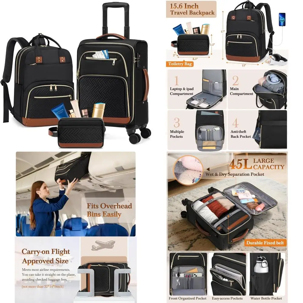 

20-дюймовый набор чемоданов в софтборе, одобренный авиакомпанией, чемодан из трех предметов с колесами, дорожные сумки на колесиках для ручной клади